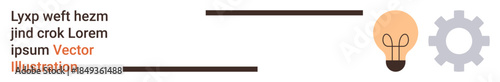 Innovation, idea generation, technology, creativity, design, teamwork. Light bulb and gear icon with horizontal text placeholder. Innovation and idea generation concepts