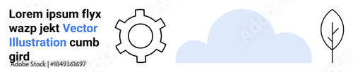 Gear representing industry, cloud symbolizing innovation, and leaf emphasizing sustainability. Ideal for green energy, balance, eco-technology, industry, innovation, nature or simple landing page