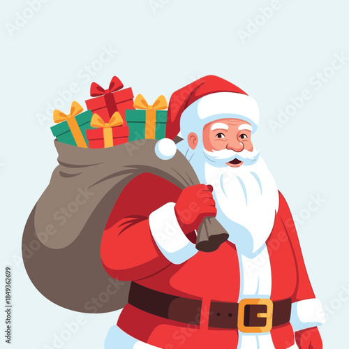 Festive Santa Claus Carrying a Sack Full of Colorful Gifts During Christmas Celebrations