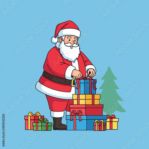 Festive Santa Claus with Christmas Gifts and Decorative Tree for the Holiday Season
