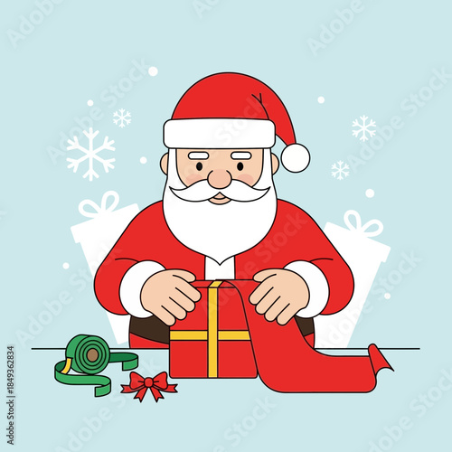 Festive Santa Claus with Gift Box and Christmas Decorations for Celebrations
