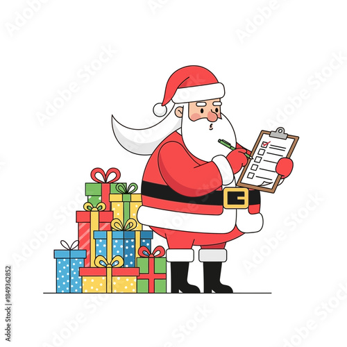 Festive Santa Claus with Gifts and Checklist for Christmas Celebration