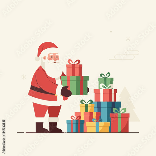 Santa Claus Enjoying Christmas with a Variety of Gifts and Presents
