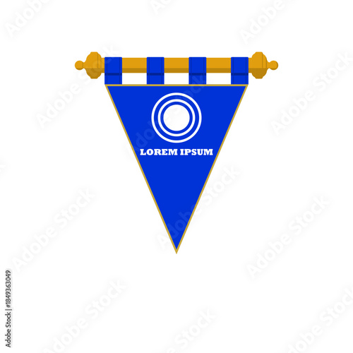 Blue pennant flag with white circular logo and text, perfect for banners and emblems