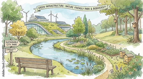 Green Infrastructure City Park illustration
