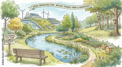 Green Infrastructure City Park illustration