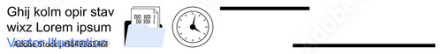 Time tracking, task organization, planning, productivity, office work, scheduling. Icons include a clock and a document folder. Time tracking and task organization