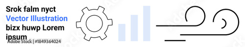 Gear and bar chart configuration with abstract lines representing motion. Ideal for technology, business, data analysis, innovation, process optimization, engineering, and a simple landing page