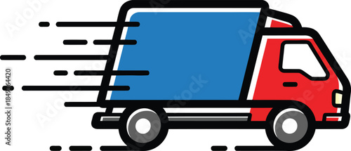 Speeding red and blue delivery truck icon with motion lines a simple vector illustration of fast shipping and logistics.