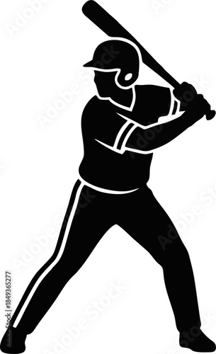 Baseball Batter Ready Negative Space Silhouette. Athlete Vector Logo.
