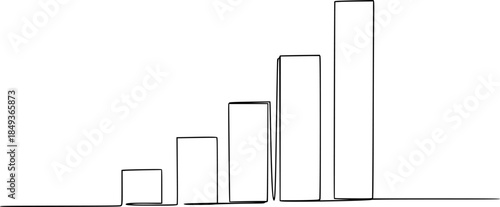 Continuous one line drawing of a vertical bar chart with four increasing elements. Editable black stroke on a white background. Vector illustration.

