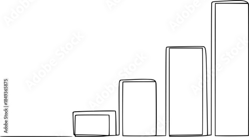 Continuous one line drawing of a vertical bar chart with four increasing elements. Editable black stroke on a white background. Vector illustration.
