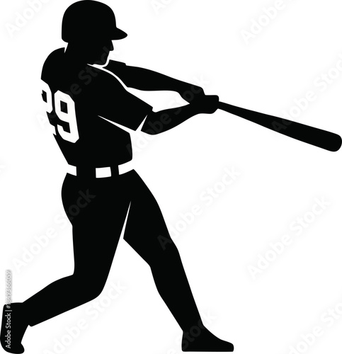 Baseball Batter Swing Negative Space Silhouette. Home Run Sport Logo.