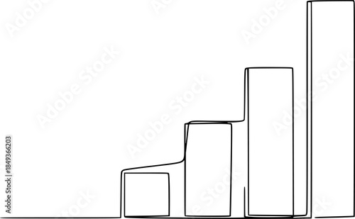 Continuous one line drawing of a vertical bar chart with four increasing elements. Editable black stroke on a white background. Vector illustration.

