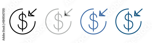 
income investing icon set multiple style collection with money and arrow inward design