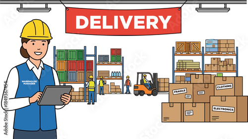 Efficient warehouse delivery operations with staff managing logistics and inventory
