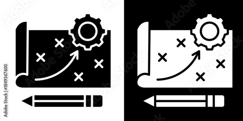 Strategy Map Icon Set White Style Collection