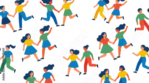 Vibrant Digital Illustration of Playful Children Dancing and Running Against a Black Background for Creative Design Projects