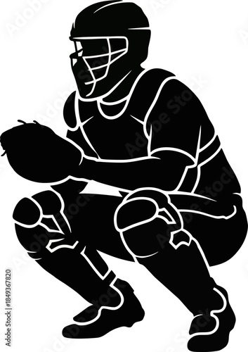 Baseball Catcher Negative Space Silhouette. Sport Equipment Vector Logo
