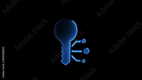 Cryptocurrency key icon animation with neon line.key icon ,Glowing neon line private key, digital key with technology interface.