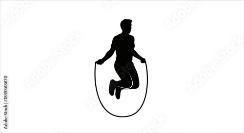 Person jumping with jump rope in a playful action scene with a fitness activity indoors