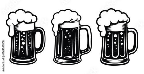 Vintage beer mugs with overflowing foam, Beer glass, Beer mugs silhouette, Beer Mug Cricut Designs & Graphics for logos, icons, pub signage, menus, Oktoberfest