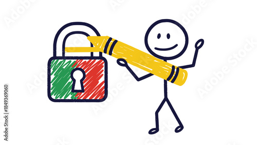 Cartoon vector art drawing of a businessman hand holding an electric plug a pen and a can opener as a fun business gift for a person at work