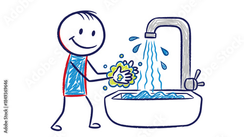 Vector art illustration of a cartoon character man holding a gun and power cable alongside a little boy and toddler playing with toys and food in a childhood drawing of the sea