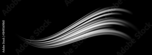 Abstract light wind lines effect. Air stream flow wave motion trace. Curved speed element. Swoosh or splash stripe path design illustration. Air conditioner blow concept. Vector twirl background