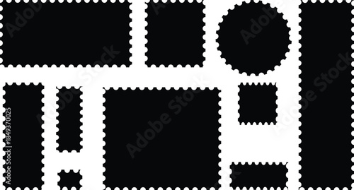 Wavy frame borders. Scallop shape line picture frames. Zig Zag Edge Geometric Borders Tag Boxes. Postage stamp borders set vector