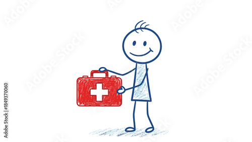 Vector illustration of a business character doctor and nurse with a first aid kit and a doctor holding a syringe to help a child and person in a house concept