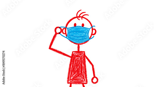 Vector cartoon illustration of a man character in a red shirt holding a fire extinguisher and a fire symbol as a business person drawing art sign