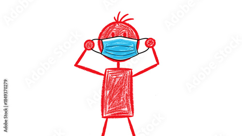 A smiling cartoon woman character and a fun baby kid dressed as a devil and angel with a red ribbon in a vector illustration art design for children