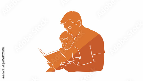 Gradient vector illustration of a father lovingly reading a storybook to his young child, symbolizing family bonding, early education, and shared moments