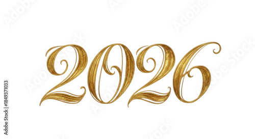 2026 gold calligraphic text isolated on transparent background