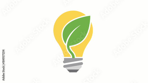 Eco-friendly lightbulb illustration with a vibrant green leaf, symbolizing sustainable energy, innovative environmental solutions, and a brighter, greener future