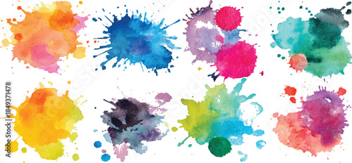 Tableau sur toile Set of watercolor circles brash multicolored