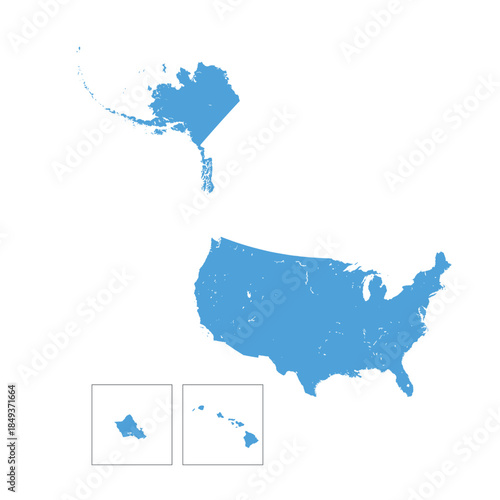 Map United States of America, sign silhouette. Detailed map of USA. World Map Globe. Vector Illustration isolated on white background. North America continent.