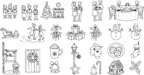 Hand-Drawn Christmas Icon Set: Festive Season Vector Illustrations