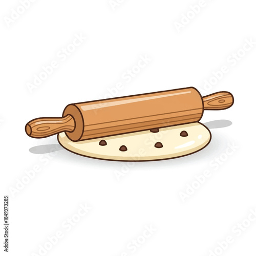 Wooden rolling pin on dough.