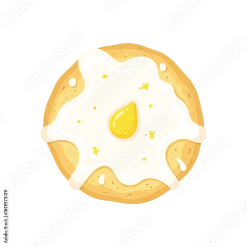 Donut with white frosting and egg yolk.