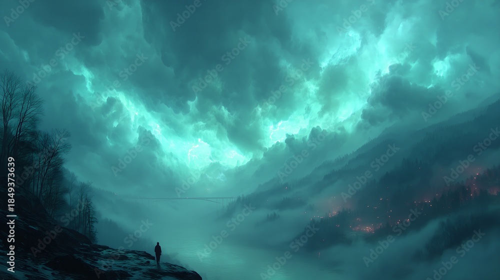 Fototapeta premium A stranger world with mystery and cloud horror fantasy adventure style wallpaper background in light and shadow