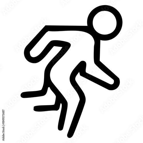 Outline style of a human figure in a dynamic running motion, representing speed, urgency, or athletic activity. Related to jogging, sprinting, fleeing a situation, general fitness for sport branding