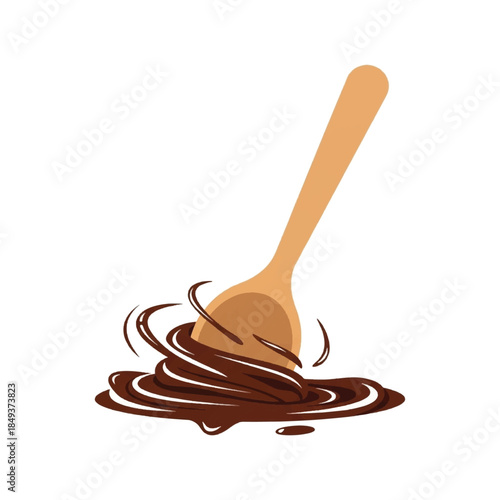 Wooden spoon in chocolate sauce.