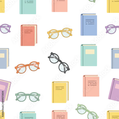 Glasses and books colorful illustration.