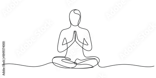 One line drawing of a person meditating in lotus position