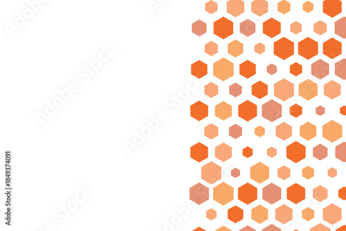 Hexagon pattern with honeycomb, cartoon bees. Vector illustration, geometric texture. Design template for invitation, card. Doodle style. Background with copy space.