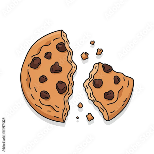 Chocolate Chip Cookie Broken in Half.