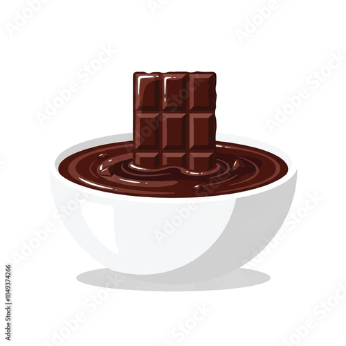 Chocolate bar in melted chocolate bowl.