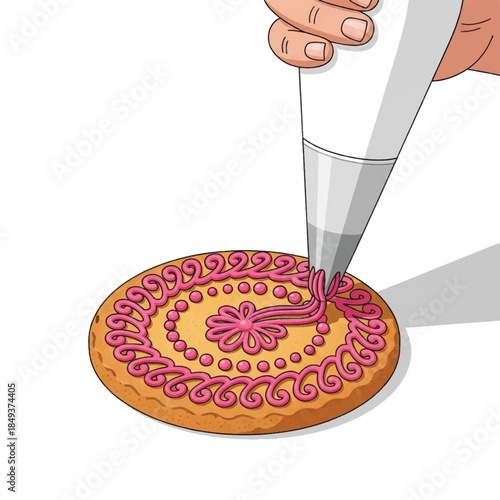 Hand decorating a sweet cookie.